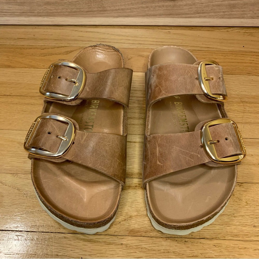 Birkenstock Arizona Big Buckle Slide Sandals in Antique Cognac Leather - Size 36 - Picture 3 of 9